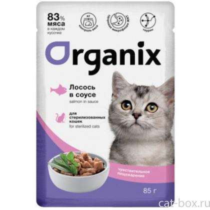 Паучи для стерилизованных кошек с чувствительным пищеварением: лосось в соусе-0