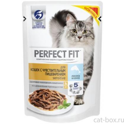 Влажный корм  для кошек с чувствительным пищеварением, с лососем в соусе-0