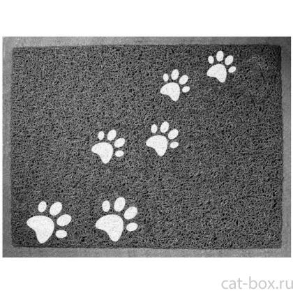 Коврик для кошачьего туалета прямоугольный "Лапки", серый, 60*40см-0