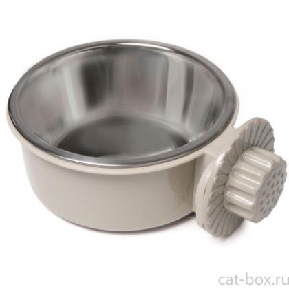 Миска подвесная с пластиковым держателем, серая, 0,365л-0