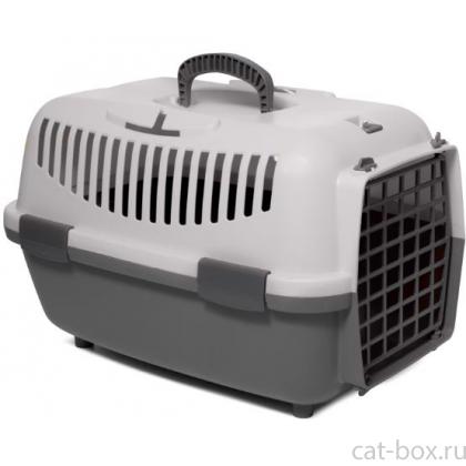 Переноска для животных TRAVEL с пластиковой дверцей L, серая, 61*40*38см-0