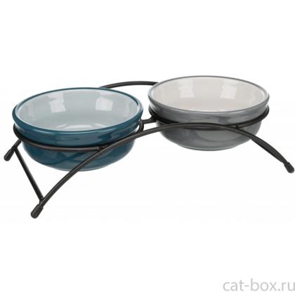 Миски керамические на подставке, 2 х 0.25л/ф 13см (24535)-0