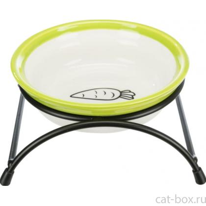 Миска на подставке, керамика/металл, 0.3л/ф13см, белый/зеленый (60749)-0