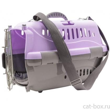 Переноска для животных "Турне" M АВИА с металлической дверцей (коврик+ремень), 48*32*32см, фиолетовая-0