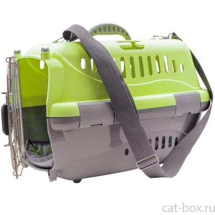 Переноска для животных "Турне" M АВИА с металлической дверцей (коврик+ремень), 48*32*32см, зелёная-0