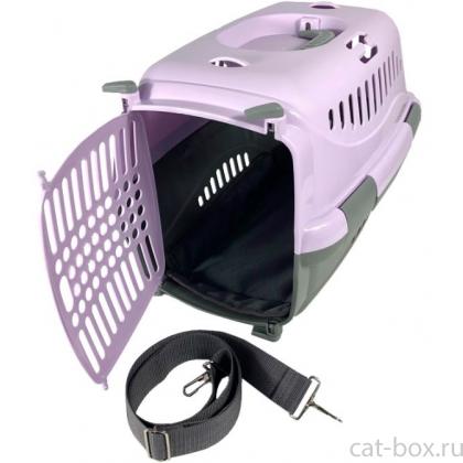 Переноска для животных "Турне" с пластиковой дверцей (коврик+ремень), 54,5*36*34см, фиолетовая-0