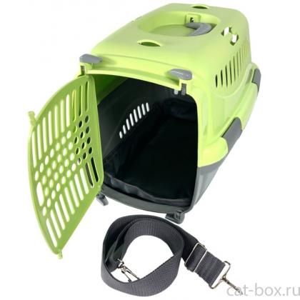 Переноска для животных "Турне" с пластиковой дверцей (коврик+ремень), 42*29*29,5см, зеленая-0