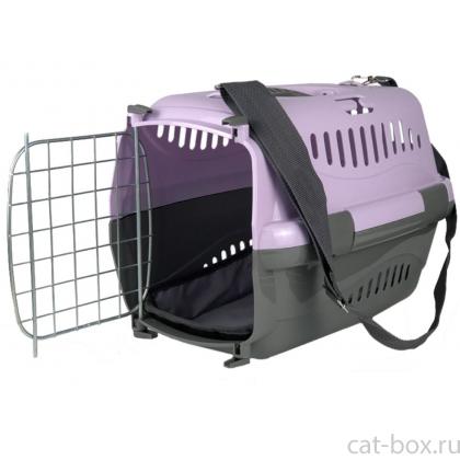 Переноска для животных "Турне" с металлической дверцей (коврик+ремень), 42*29*29,5см, фиолетовая-0