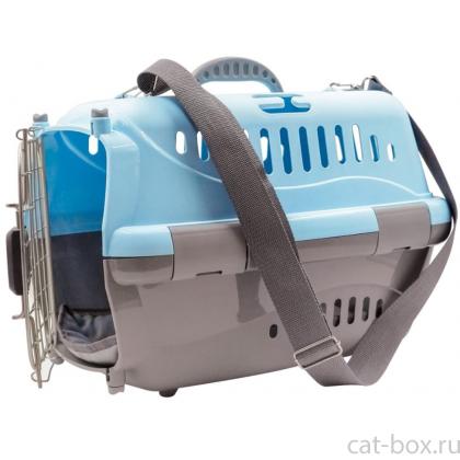 Переноска для животных "Турне" Авиа с металлической дверцей, (коврик+ремень), 42*29*29,5см, голубая-0