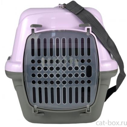 Переноска для животных "Турне" с прозрачной пластиковой дверцей, (коврик+ремень), 54,5*36*34см, фиолетовая-0