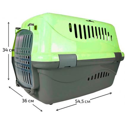 Переноска для животных "Турне" с прозрачной пластиковой дверцей, 54,5*36*34см, зеленая-1