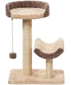 Когтеточка для кошек ковролиновая "Кука" 57*45*78 см, сизаль, бежевая с коричневой отделкой, БРАК