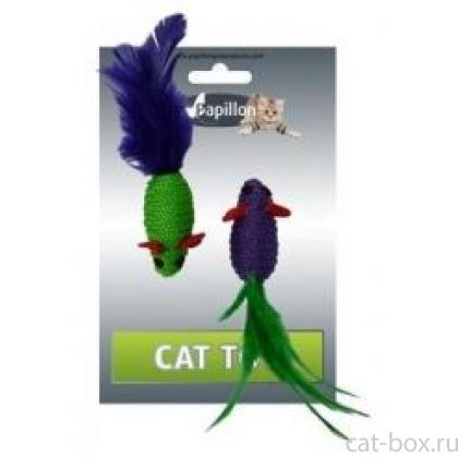Игрушка для кошек "Две мышки с перьями" 2х5см -0