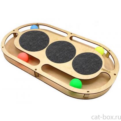 Игрушка для кошек развивающая Стадион с шарикамии и когтеточками, 49*27*3,6 см-0