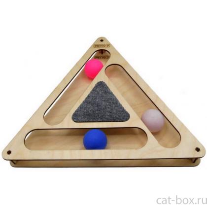 Игрушка для кошек развивающая Треугольник с шариками и когтеточкой, 32*28*3,6 см-0