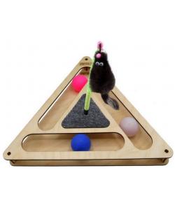 Игрушка для кошек развивающая Треугольник с шариками, игрушкой и когтеточкой, 32*28*3,6 см