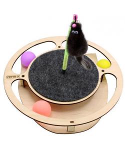 Игрушка для кошек развивающая Круг с шарикамии, когтеточкой и игрушкой на пружине, 32*3,6 см