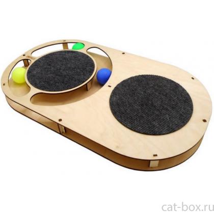 Игрушка для кошек развивающая Овал с шариками и когтеточками, 49*27*3,6 см-0