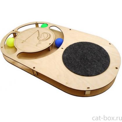 Игрушка для кошек развивающая Овал с шариками и когтеточкой, 49*27*3,6 см-0