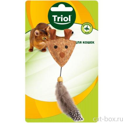 Игрушка для кошек из пробки "Мышка с перьями", 6,5/18см-0