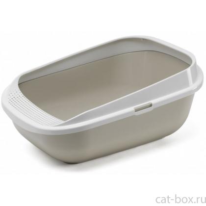 Туалет для кошек с рамкой и высокими бортами 57,4*42,7*25,5 см, теплый серый (Comfy Step - Warm Gray) -0