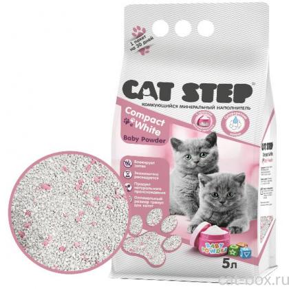 Комкующийся минеральный наполнитель для котят CAT STEP Compact White Baby Powder, 5 л-0