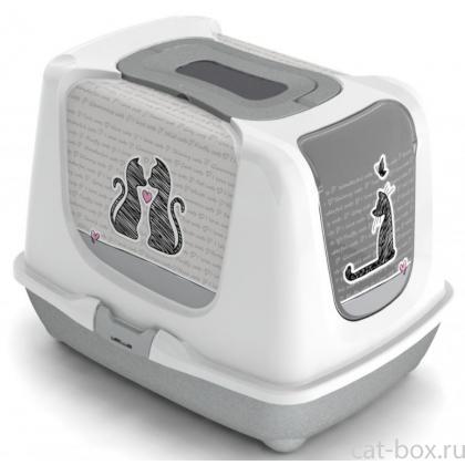 Туалет-домик Trendy cat с угольным фильтром и совком, 57х45х43, Влюбленные коты-0