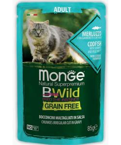 Cat BWild GRAIN FREE паучи из трески с креветками и овощами для взрослых кошек