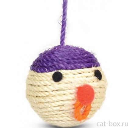 Игрушка для кошек из сизаля "Мяч-мордашка", d6,5см-0