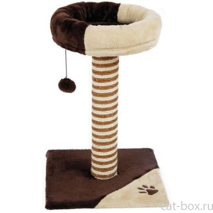 Стойка-когтеточка с лежанкой шоколадно-бежевая, плюш, сизаль, 40*40*59см (CT-31)-0