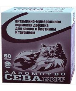 СЕВАвит поливитаминное лакомство для кошек биотин и таурин 60табл.
