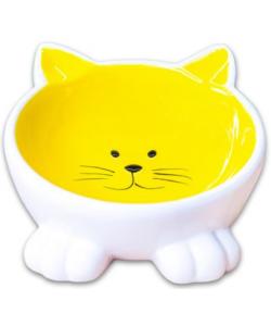 Миска "Мордочка кошки" керамическая на ножках, желтая 100 мл
