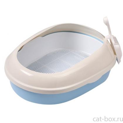 Туалет P541A для кошек овальный с бортом (совок и сетка в комплекте), голубой, 50*37*17см-0