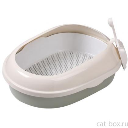 Туалет P541A для кошек овальный с бортом (совок и сетка в комплекте), оливковый, 50*37*17см -0