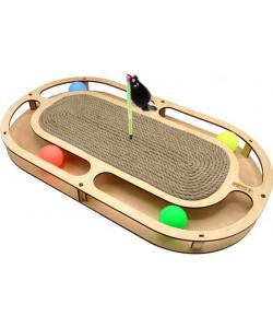 Игрушка для кошек развивающая Стадион с шарикамии, когтеточкой из каната и игрушкой на пружине, 49*27*3,6 см
