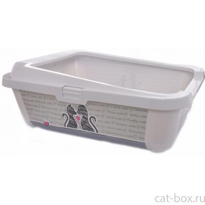 Туалет-лоток "Влюбленные коты" с бортами, 51х39х19см (Cats in love)-0