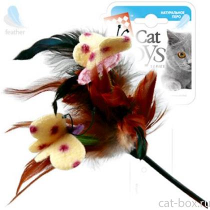 Дразнилка на стеке с перьями и бабочками 43+12см (75081)-0