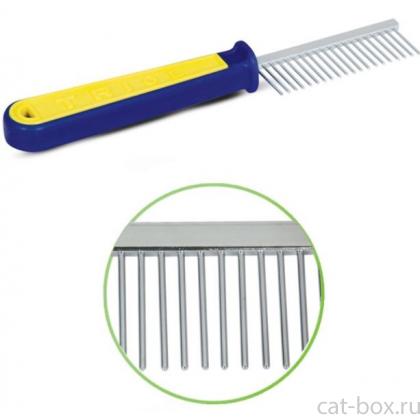 Расческа с редкимии зубьями, сине-желтая ручка, 3*19.5 см (305)-0