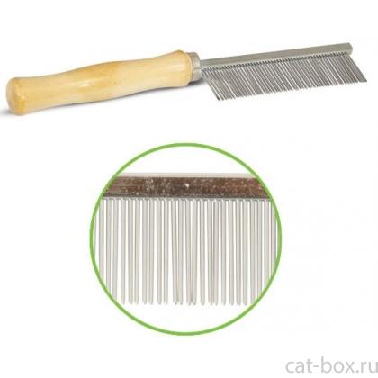 Расческа с частымии зубьями, деревянная  ручка, 3*18 см (307М)-0