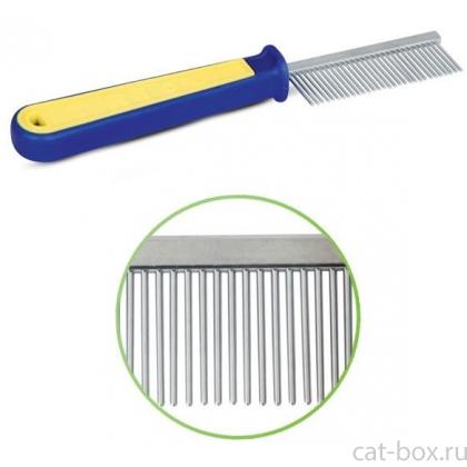 Расческа со среднимии зубьями, сине-желтая ручка, 3*19.5 см (311)-0