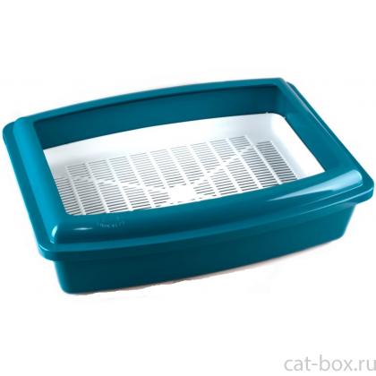 Туалет Премиум "ГЛУБОКИЙ ПОЛНЫЙ КОМПЛЕКТ"  с сеткой и бортиком, Морская волна  41,5*30,5*9,5 см-0