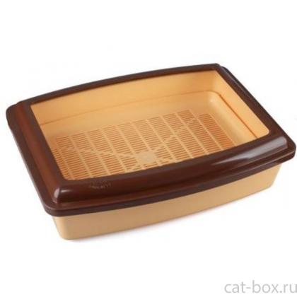 Туалет Премиум "ГЛУБОКИЙ ПОЛНЫЙ КОМПЛЕКТ"  с сеткой и бортиком, Сливки/Венге 41,5*30,5*9,5 см-0