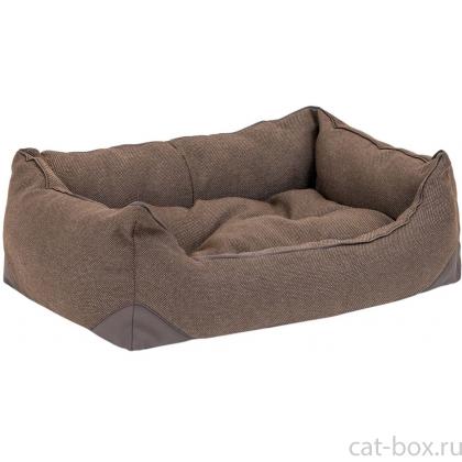 Лежак прямоугольный с подушкой и кантом "Фьюжен", рогожка и экокожа, коричневый-0