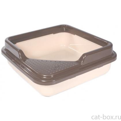 Туалет для кошек квадратный с бортом, 43,5*43,5*14,5см, капучино (P755)-0