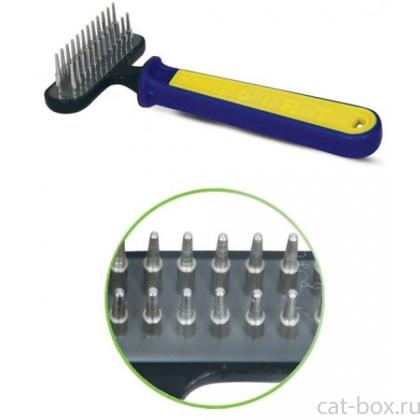 Расческа-грабли двухрядная, сине-желтая ручка, 8*15.5 см (314С)-0