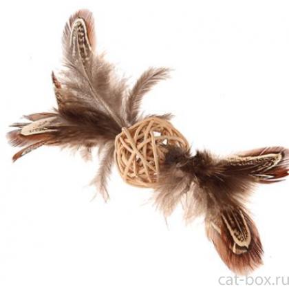 Игрушки для кошек Плетеный мячик с колокольчиком и перьями, 13см (75438)-0