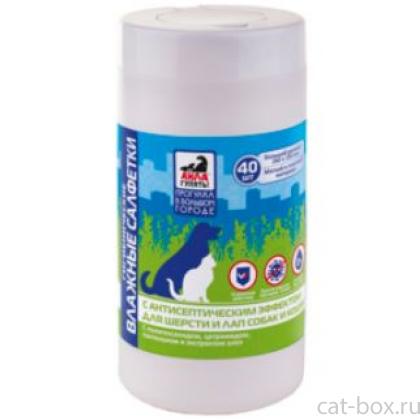 Салфетки влажные гигиенические "АЙДА ГУЛЯТЬ!" с антисептическим эффектом для шерсти и лап собак и кошек, 40шт-0