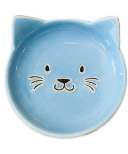 Блюдце керамическое "мордочка кошки", голубое 80 мл