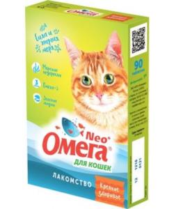 Омега Neo +  Мультивитаминное лакомство для кошек "Крепкое здоровье" с морскими водрослями, 90 таб.