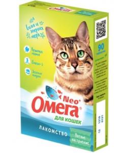 Омега Neo +  Мультивитаминное лакомство для кошек "Мятное настроение " с кошачьей мятой, 90 таб.